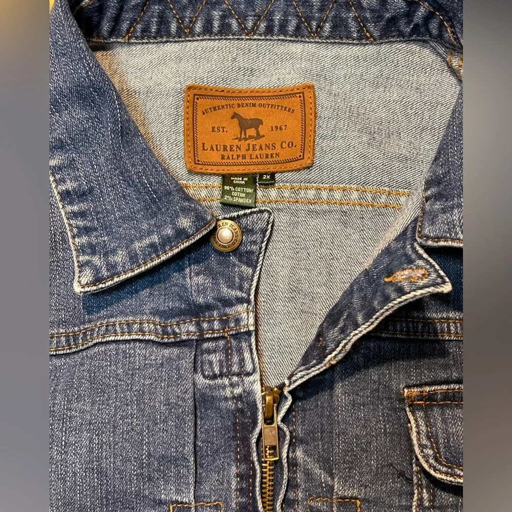 Vintage Y2K Lauren Jeans Co Ralph Lauren Denim Zip‎ Front Stretch Jean Jacket 2X - Picture 7 of 13